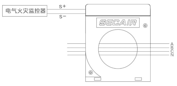 J-SCM41(160)剩余電流式<a href=http://www.sshbkjyxgs.com.cn/dianqihuozai/ target=_blank class=infotextkey>電氣火災監控</a>探測器接線圖